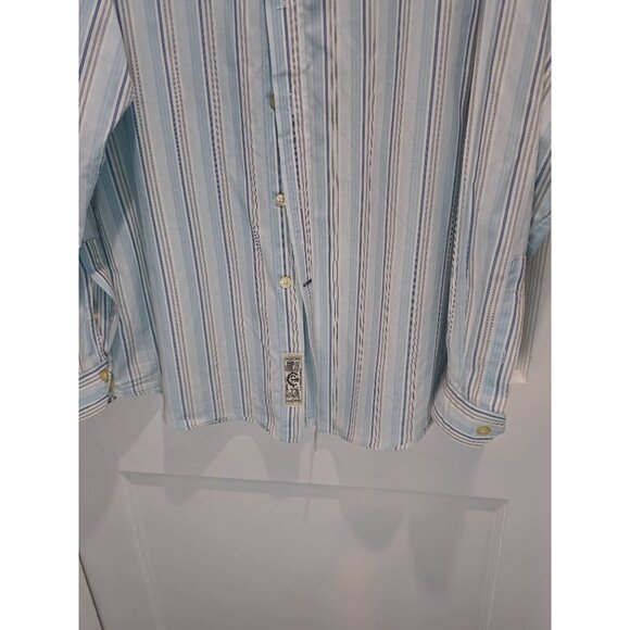 Vintage Cremieux 1971 Striped Button-Down Shirt XL 100% Cotton Blue White Long S - Picture 6 of 15
